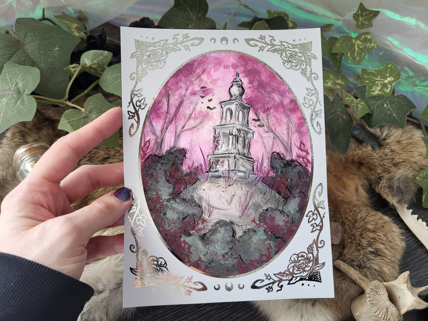 Pink Cemetery Study Hand Embellished Fine Art Print