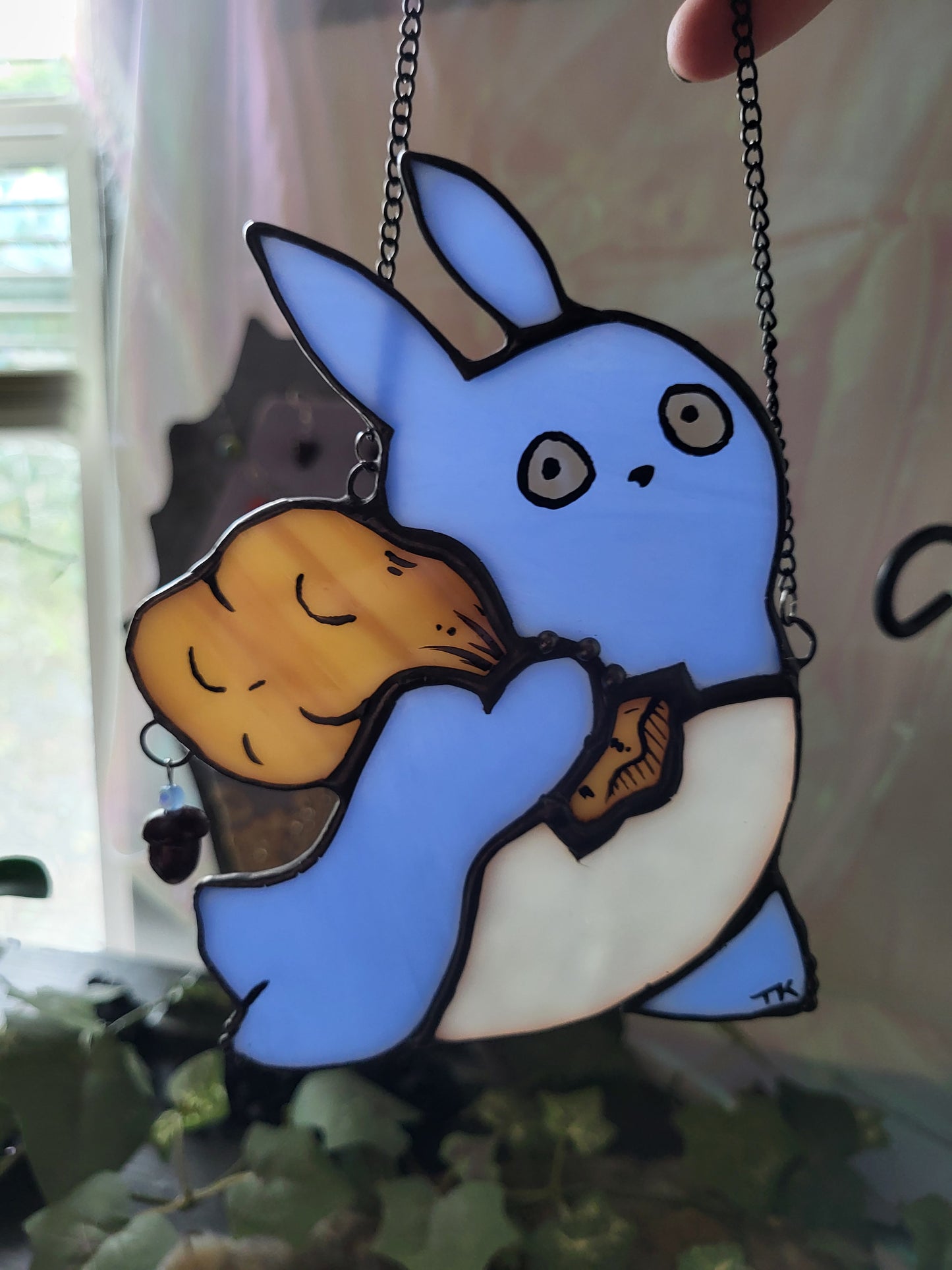 Acorn Stealing Totoro Stained Glass Suncatcher