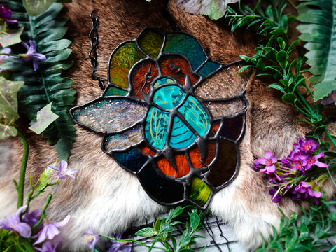 Scarab Beetle Panel Stained Glass Sun Catcher