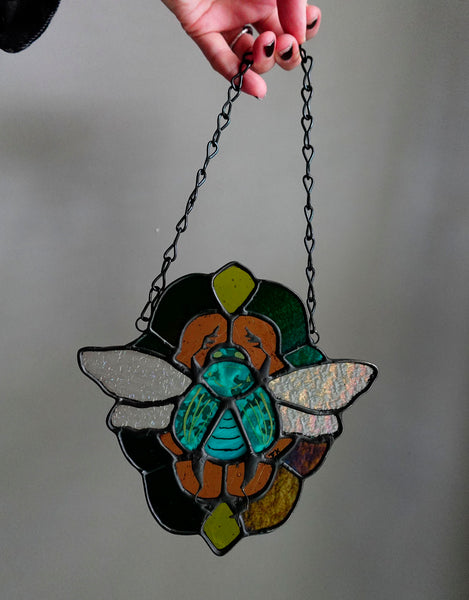 Scarab Beetle Panel Stained Glass Sun Catcher