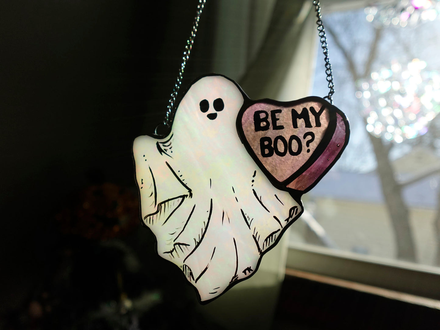 Valentine Ghost Stained Glass Sun Catcher