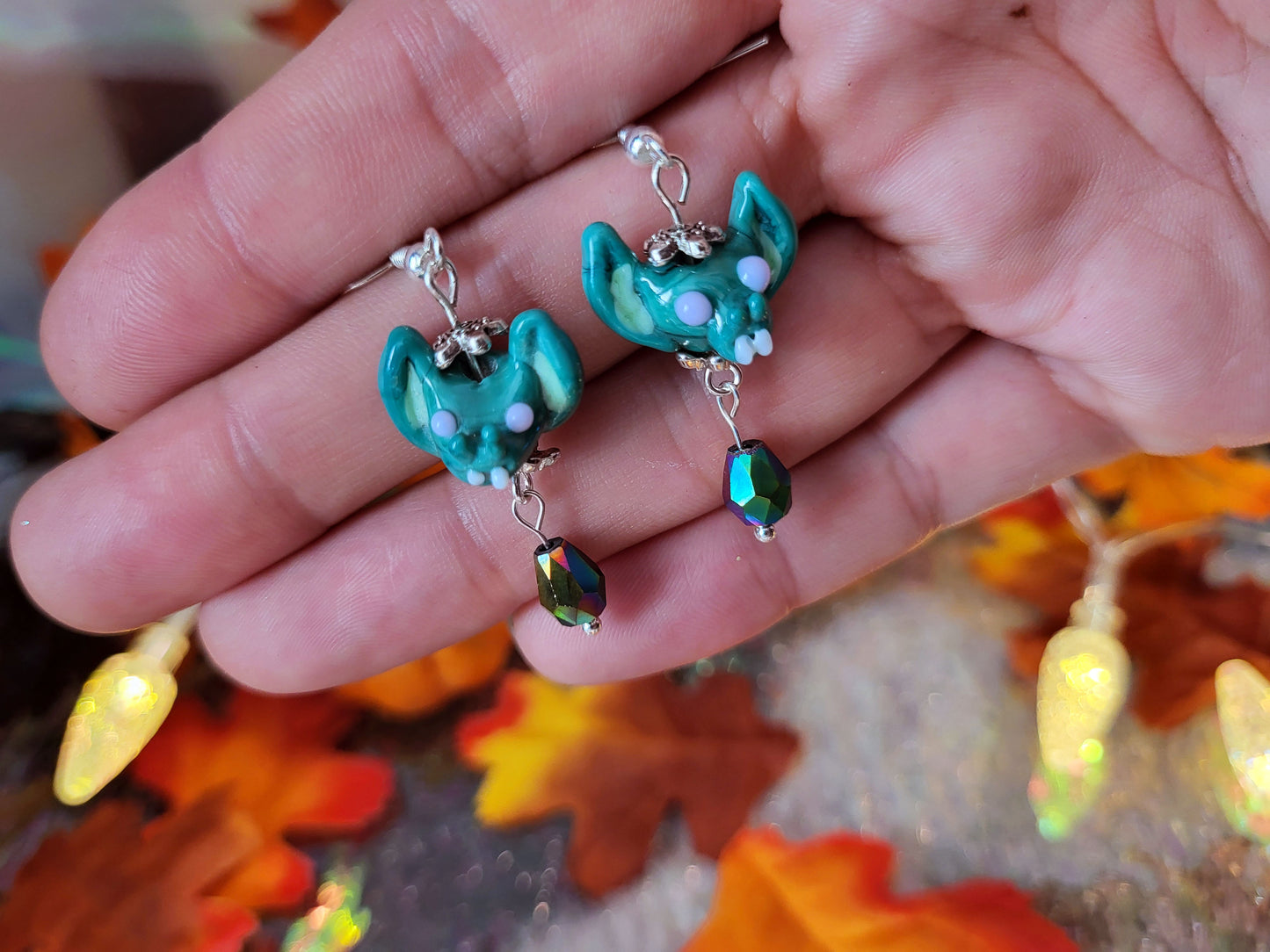 Batty Head Glass Bead Earrings
