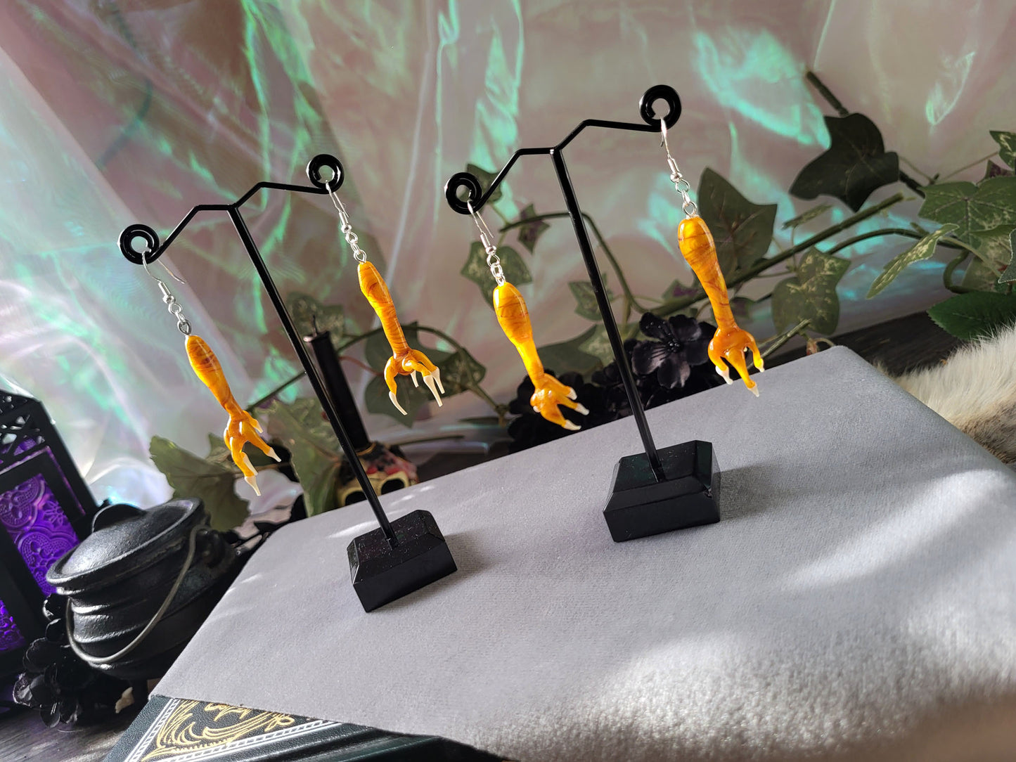 Baba Yaga's Chicken Feet Glass Bead Earrings