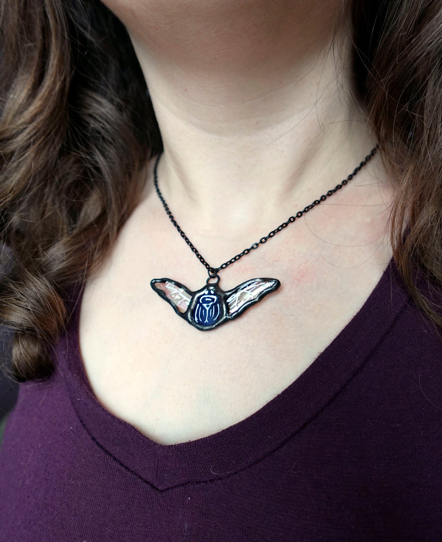 Galaxy Scarab Stained Glass Scrappie Charm Necklace