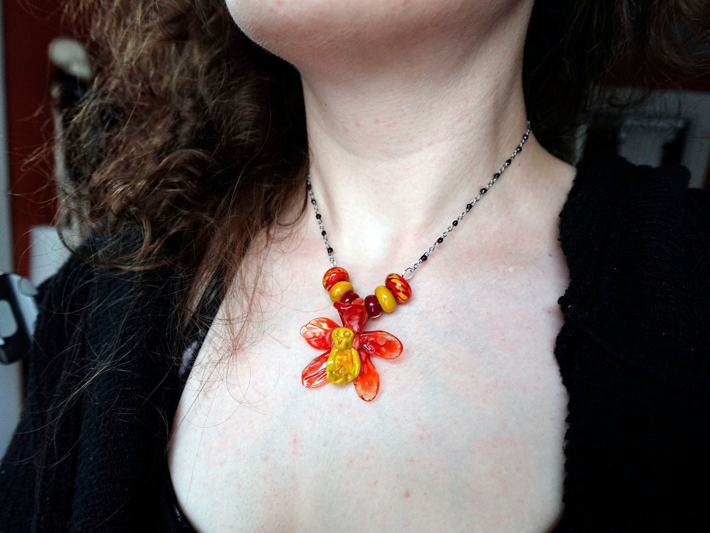 Ghost Orchid Glass Bead Statement Necklace