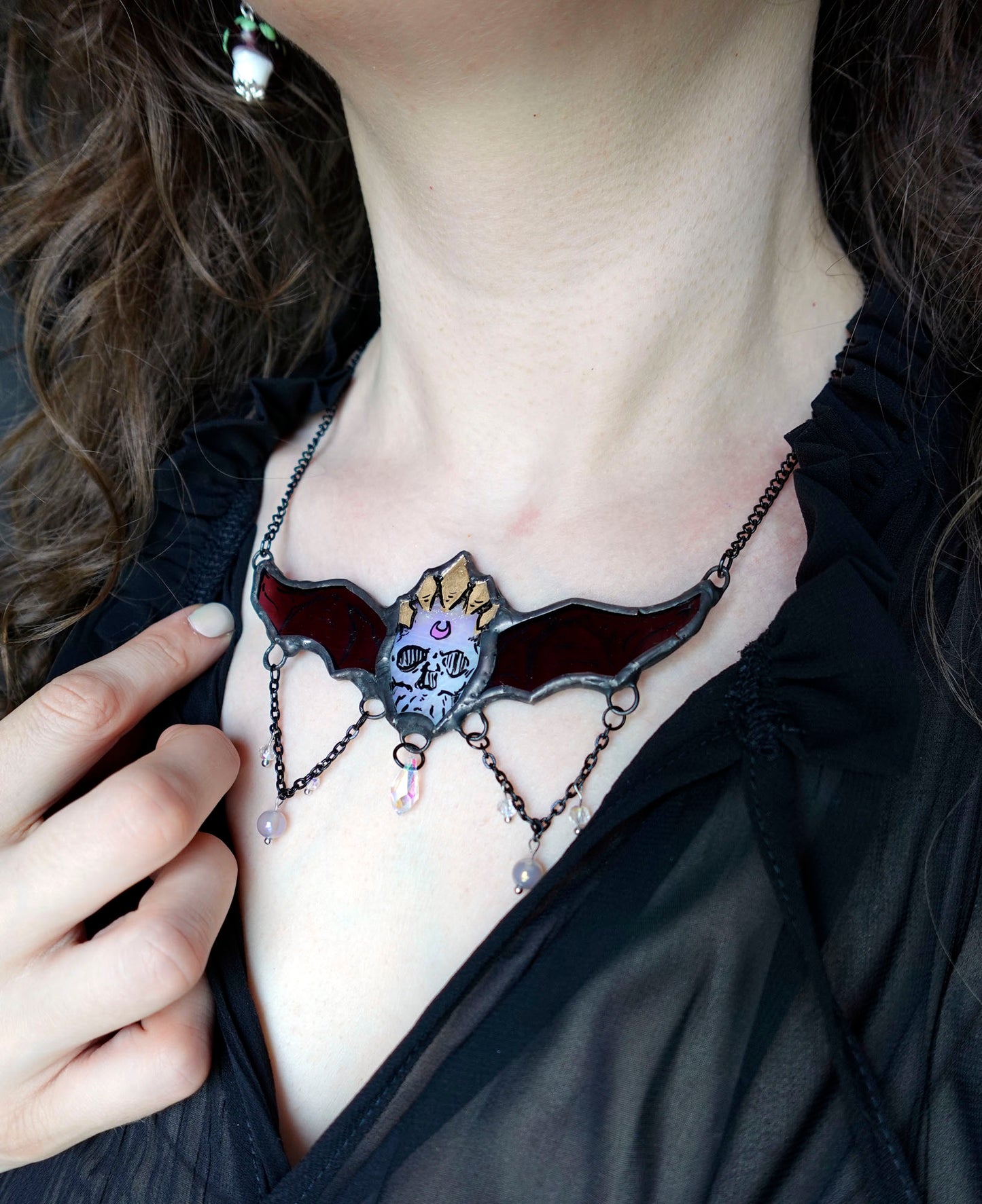 Memento Mori (Red Wings) Stained Glass Statement Necklace