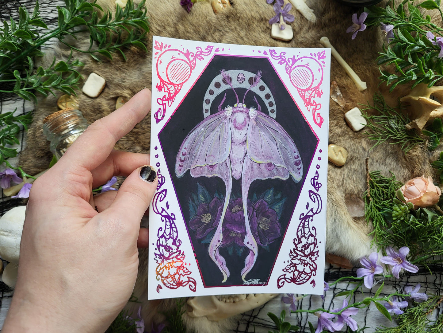 Midnight Moth Hand Embellished Fine Art Print