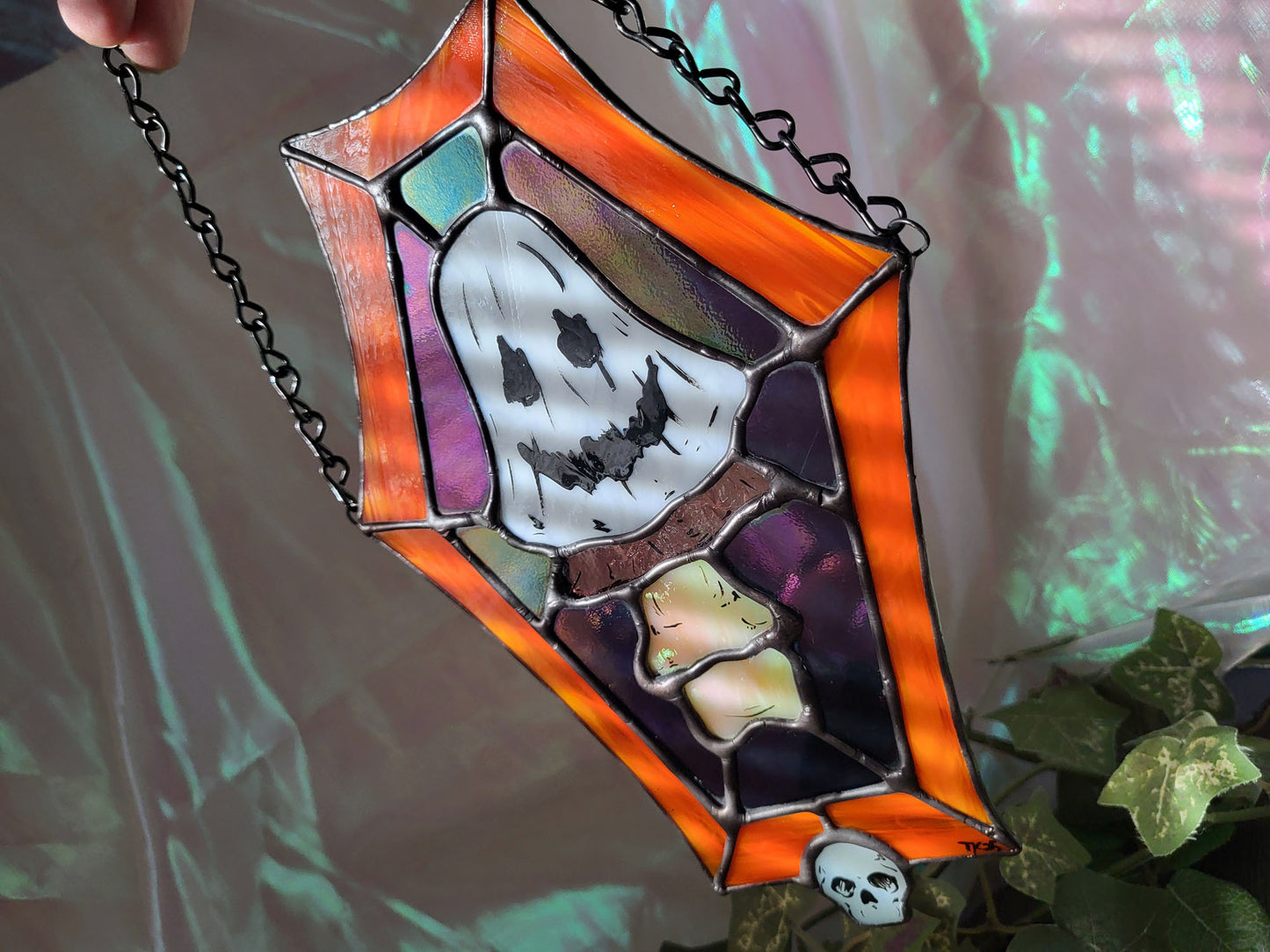 Coffin Framed Ghost Mushroom Boi Stained Glass Suncatcher