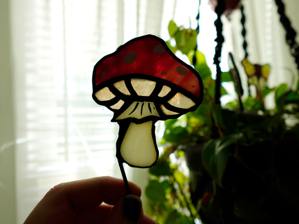 Mushie and Moth Stained Glass Plant Stakes