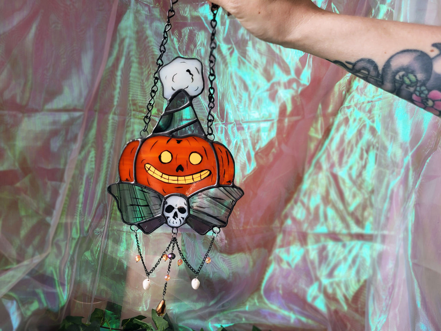 Party Pumpkin Stained Glass Sun Catcher