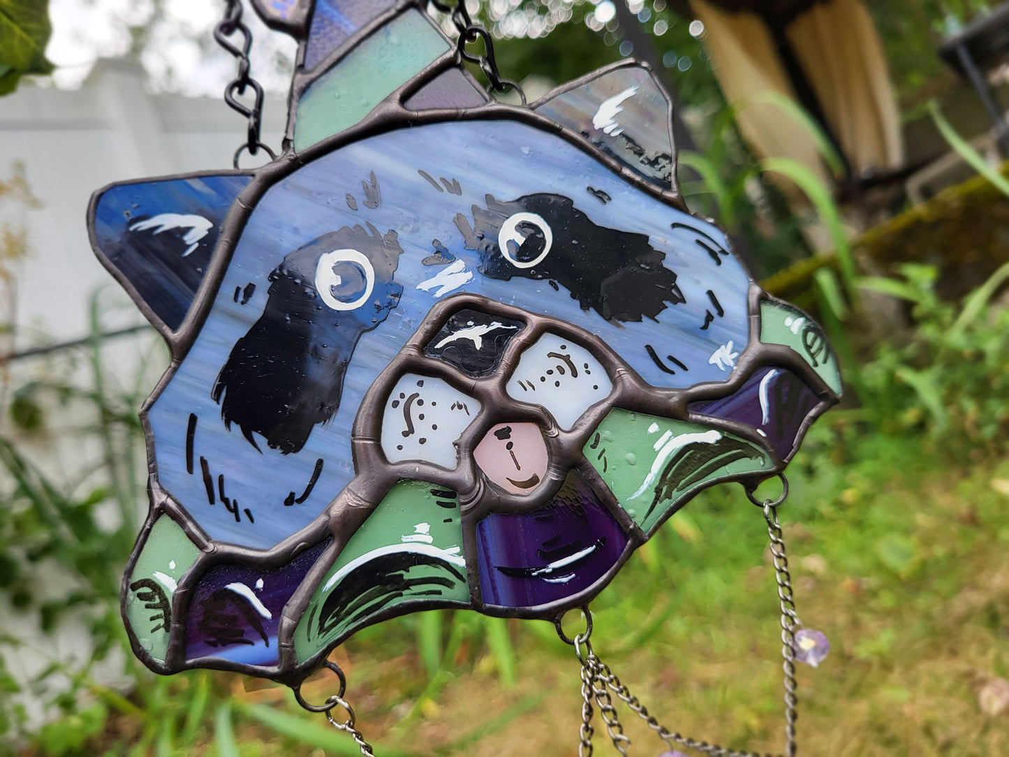 Party Raccoon Stained Glass Sun Catcher