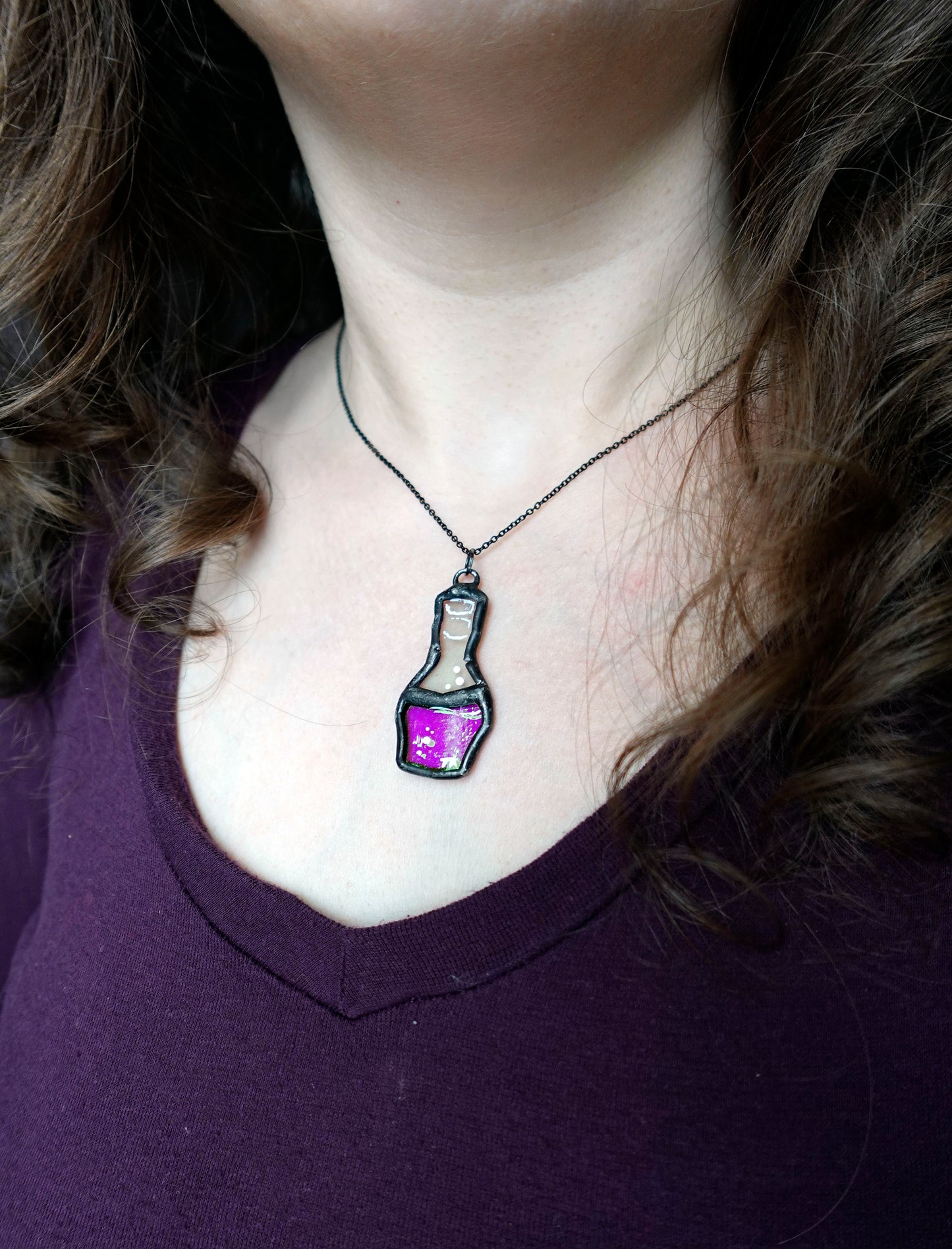 Pink/Green Potion Stained Glass Scrappie Charm Necklace