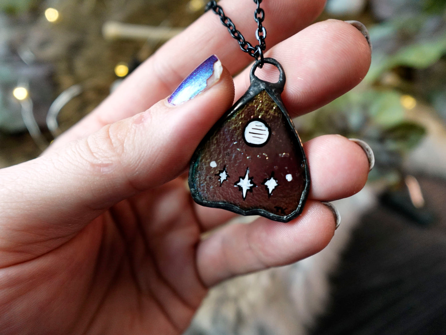 Pink Planchette Stained Glass Scrappie Charm Necklace