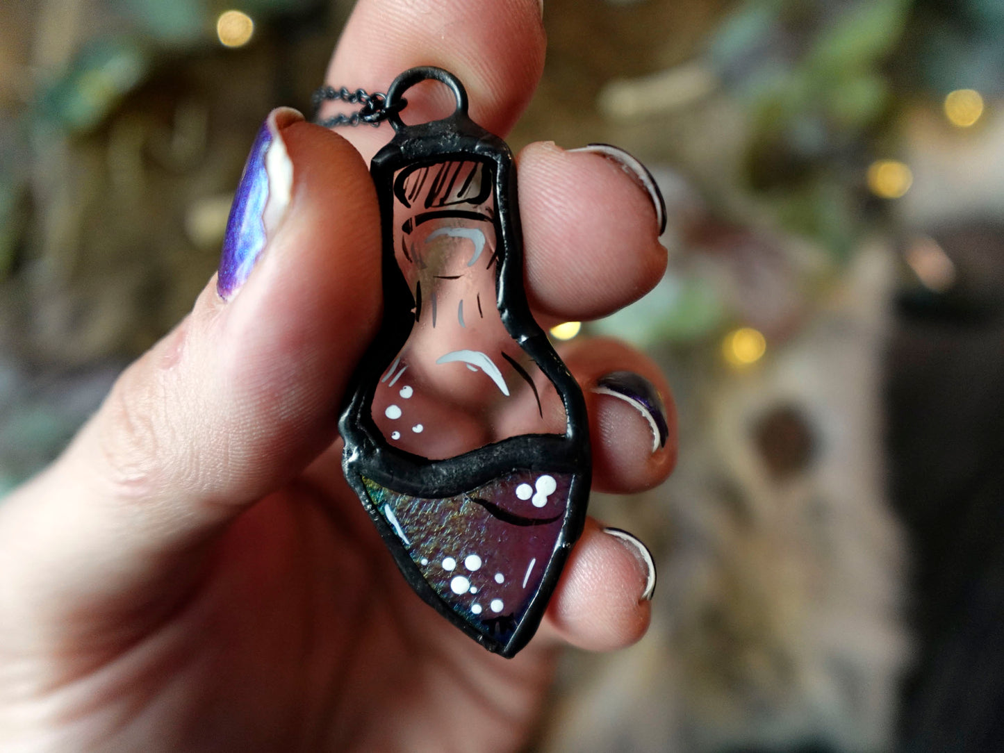 Pink Iridescent Potion Stained Glass Scrappie Charm Necklace