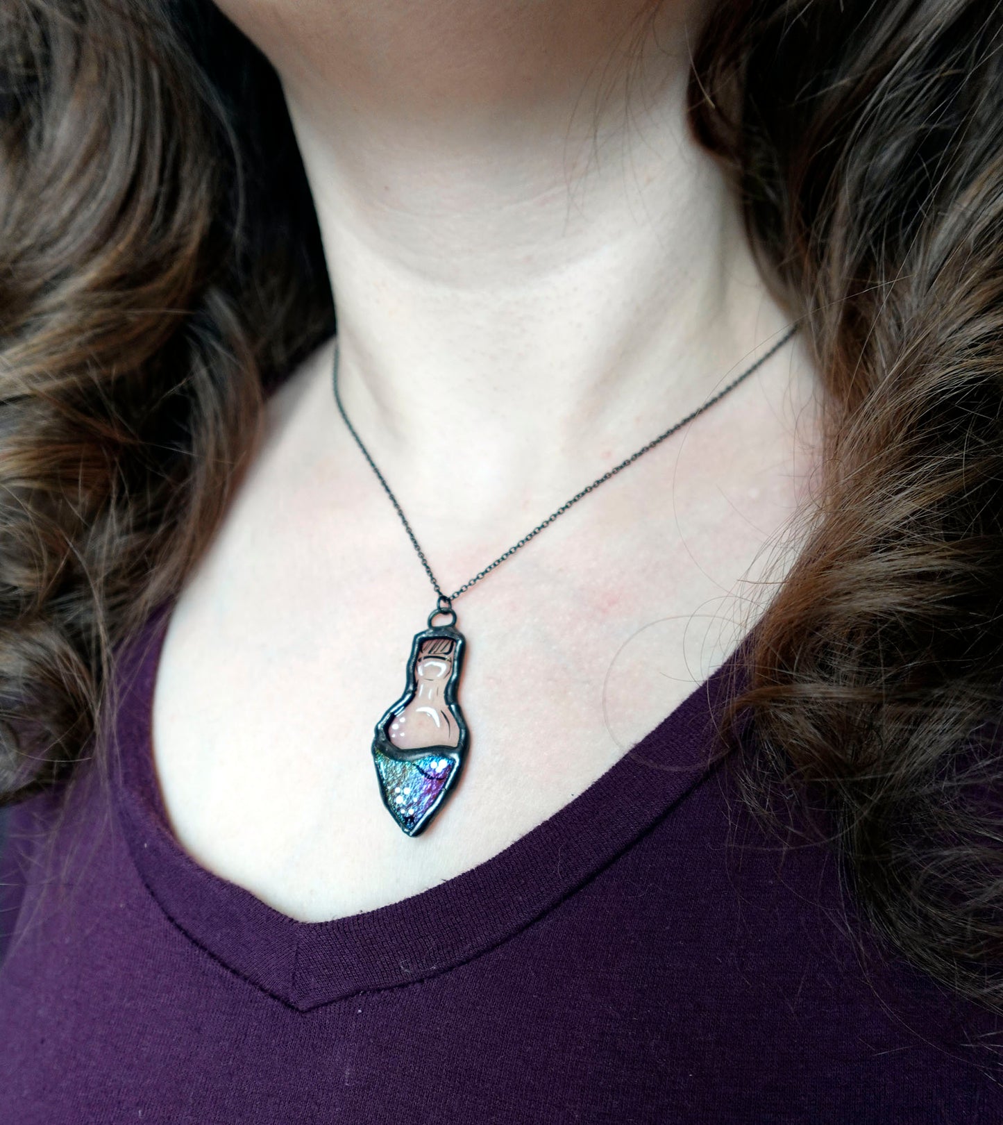 Pink Iridescent Potion Stained Glass Scrappie Charm Necklace