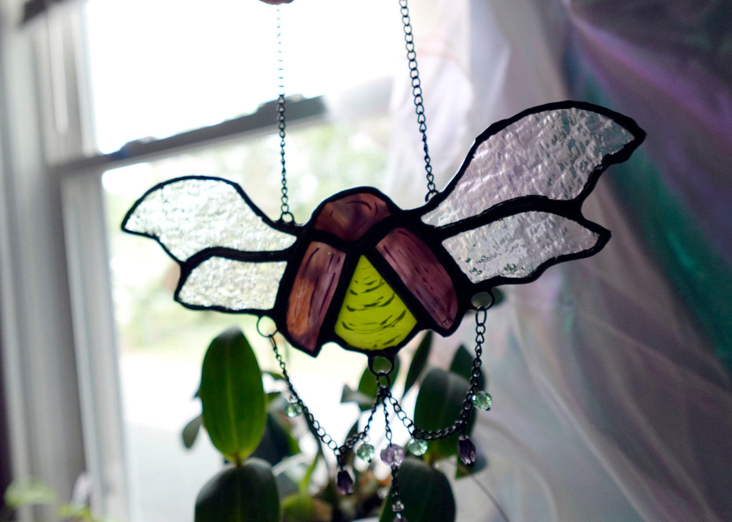 Purple Beetle Stained Glass Sun Catcher