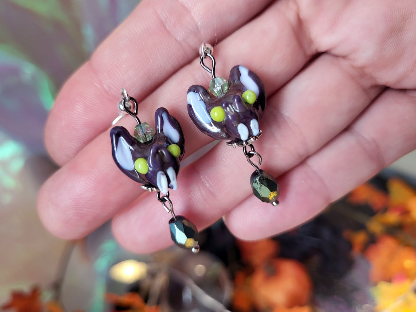 Batty Head Glass Bead Earrings