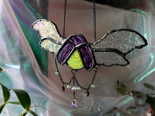 Purple Beetle Stained Glass Sun Catcher
