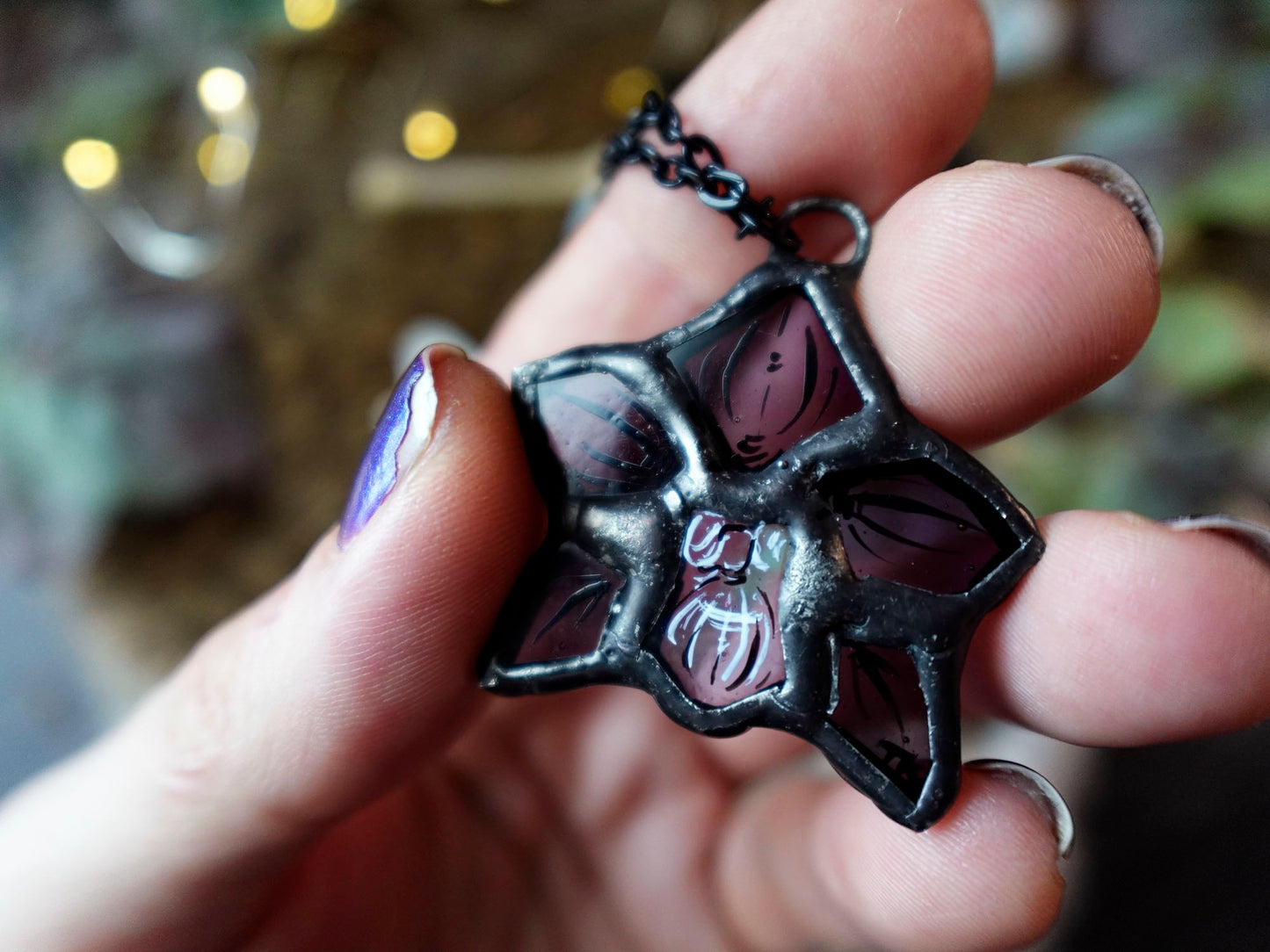 Purple Orchid Stained Glass Scrappie Charm Necklace