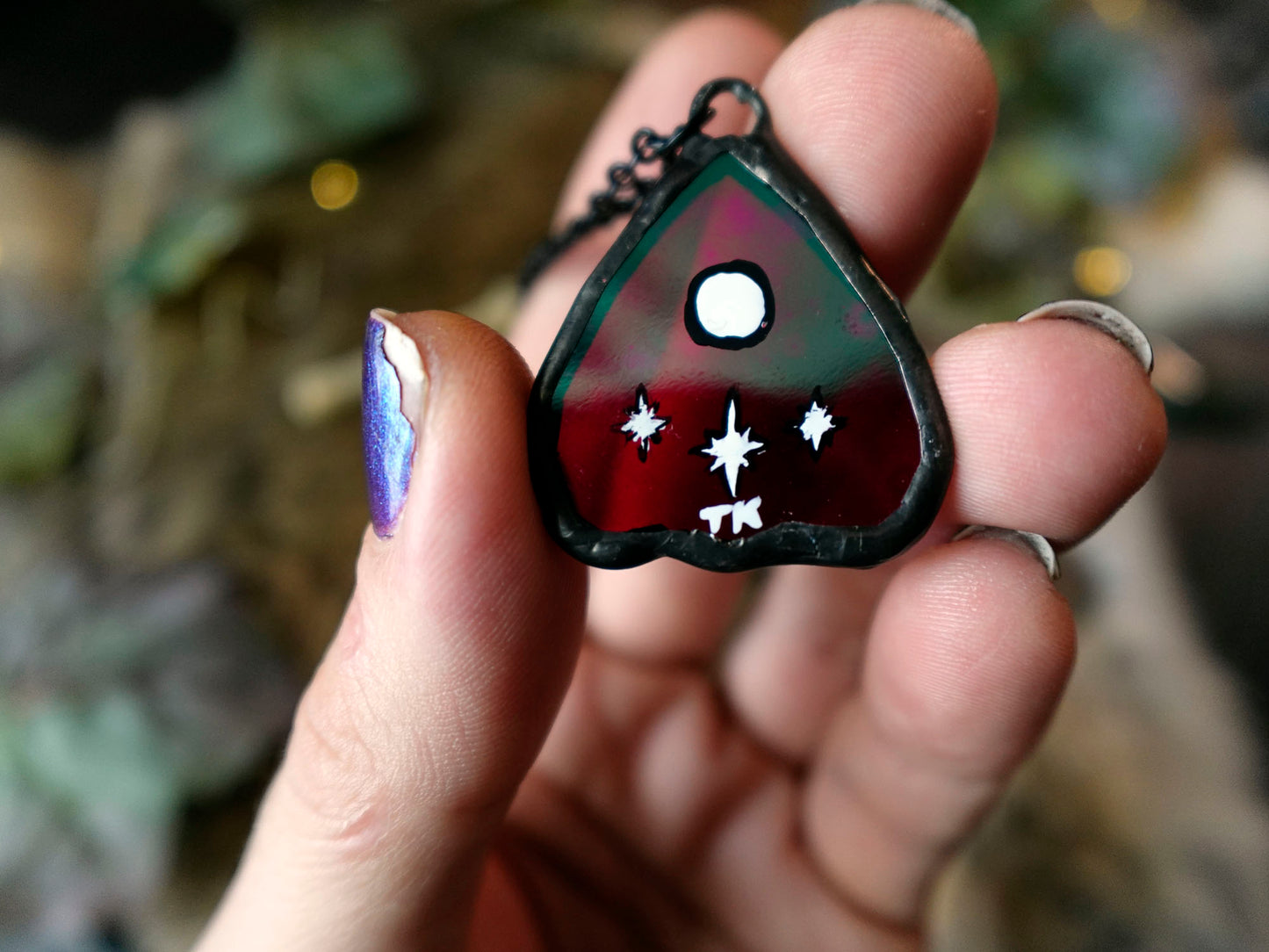 Red Planchette Stained Glass Scrappie Charm Necklace