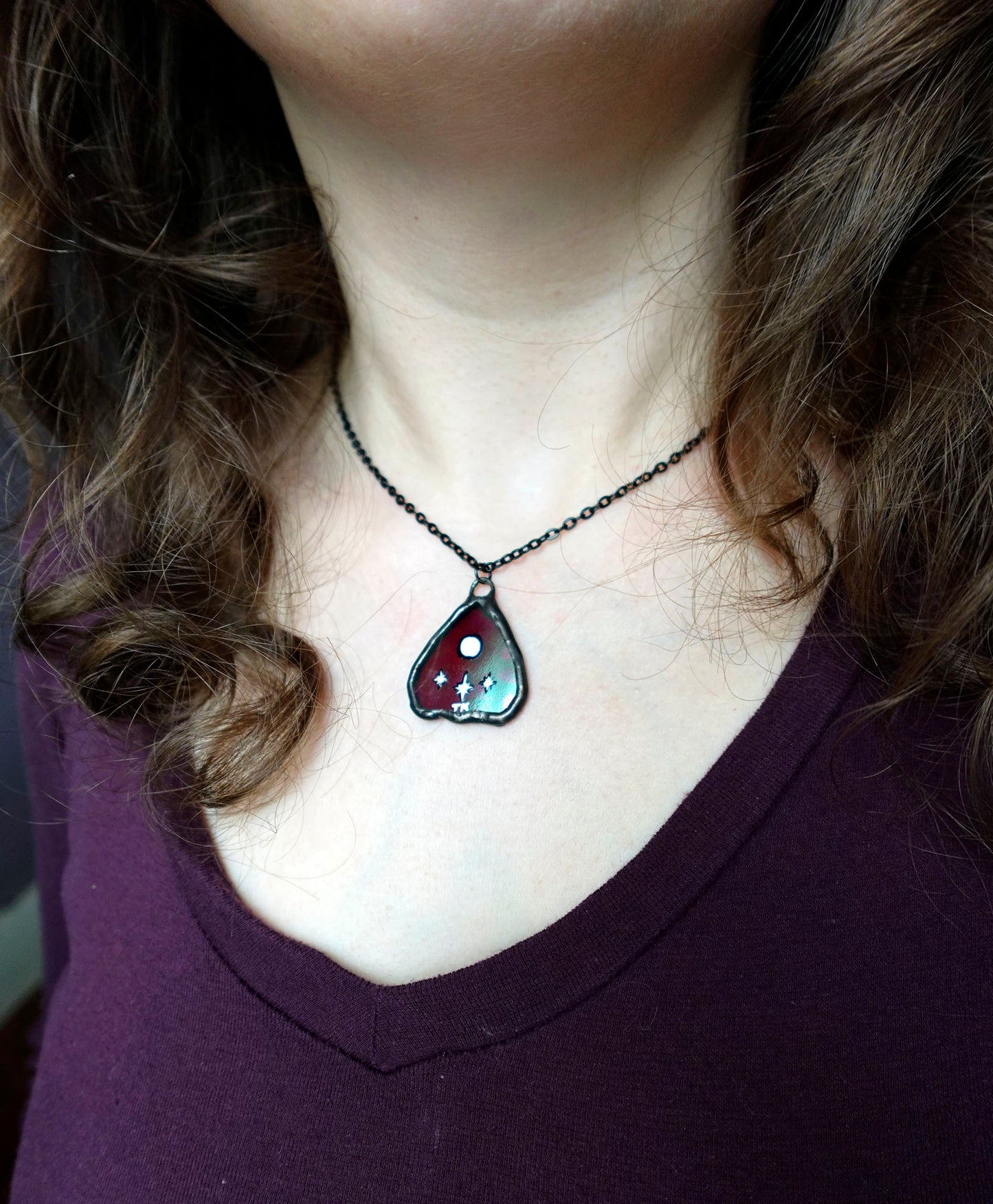 Red Planchette Stained Glass Scrappie Charm Necklace
