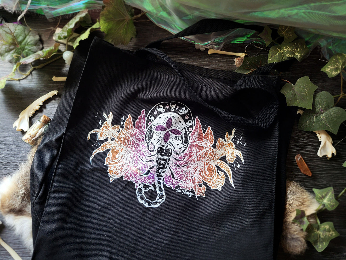 Little Scorpion Black Cotton Canvas Tote Bag