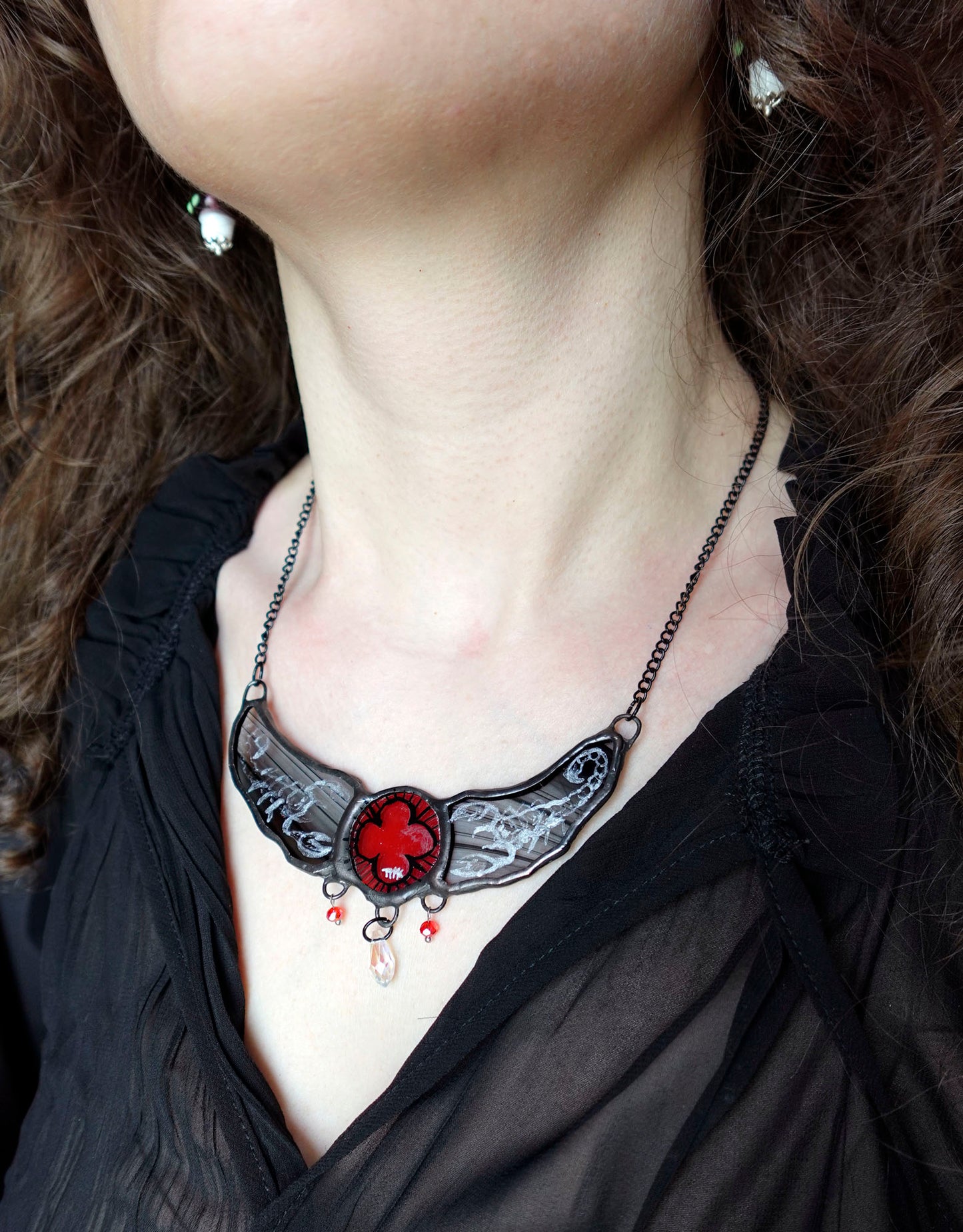 Scorpions on Smokey Black Stained Glass Statement Necklace