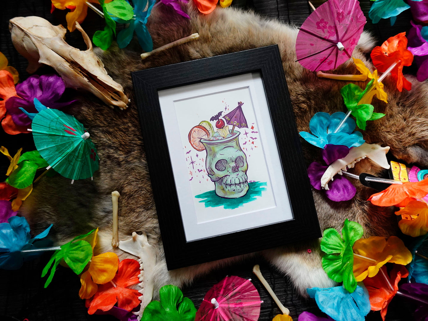 Skull Spooky Tiki Drink Original Painting