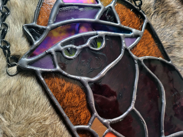 Witchy Cat Familiar Stained Glass Sun Catcher