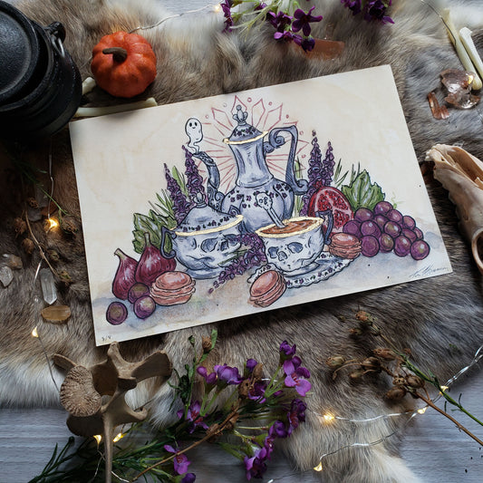 Haunted Tea Party Hand Embellished Fine Art Print