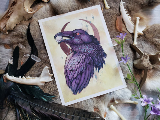 Watercolor Raven Study Hand Embellished Fine Art Print
