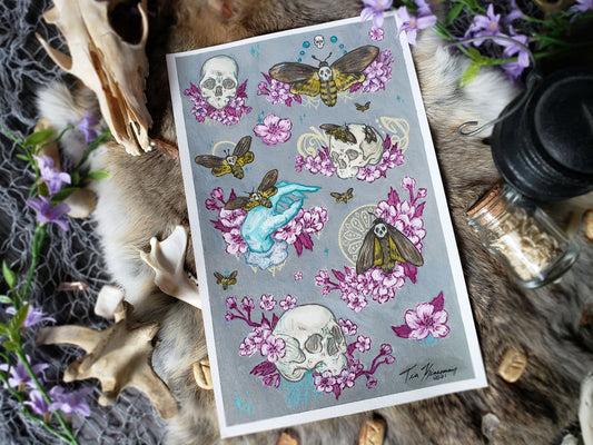 Deaths Head Moth Goth Stationary Sticker Sheet