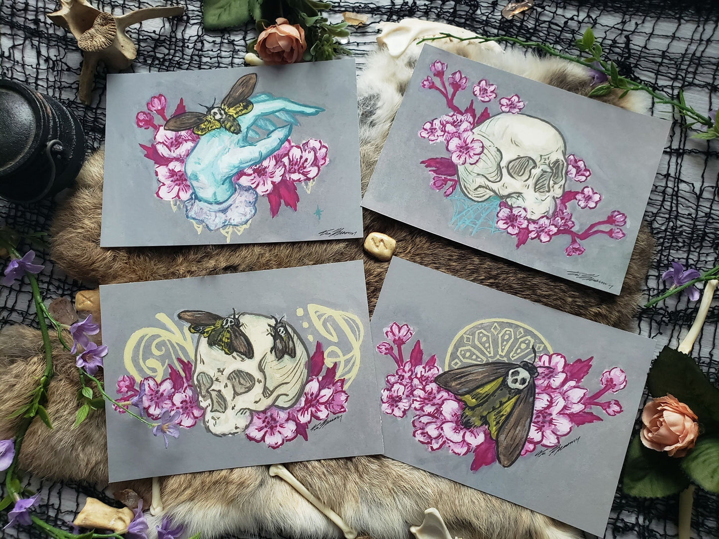 Floral Skull Death's Head Moth Mini Print