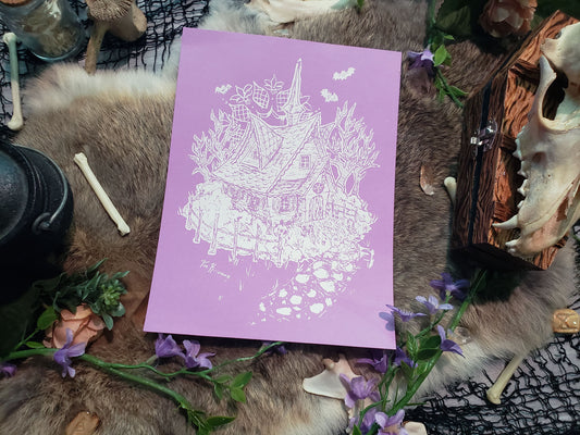 Limited Purple Victorian Cottage Hand Screen Printed Fine Art Print