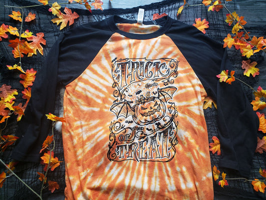 Trick or Treat Hand Tie Dyed Unisex Baseball Tee