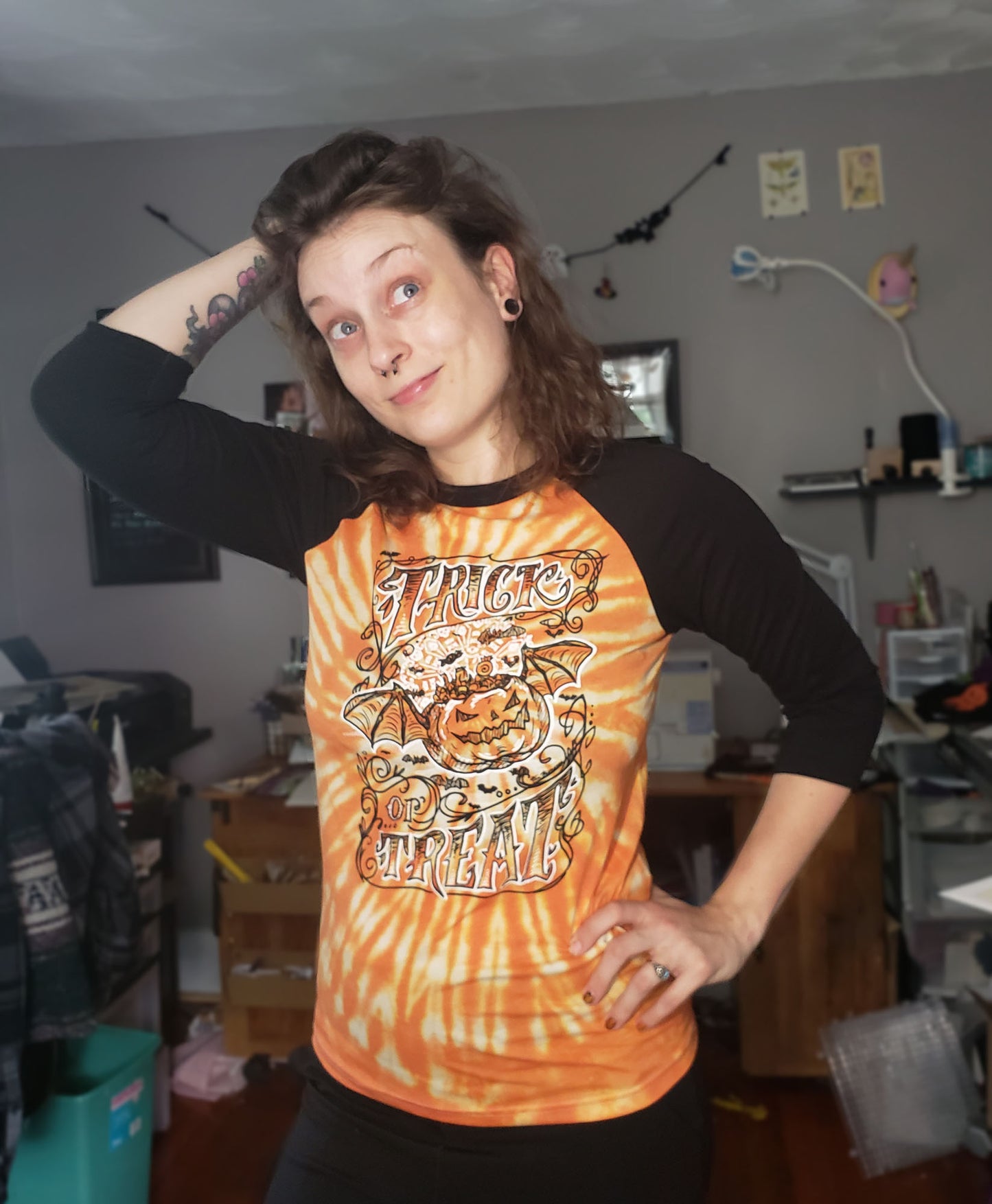 Trick or Treat Hand Tie Dyed Unisex Baseball Tee