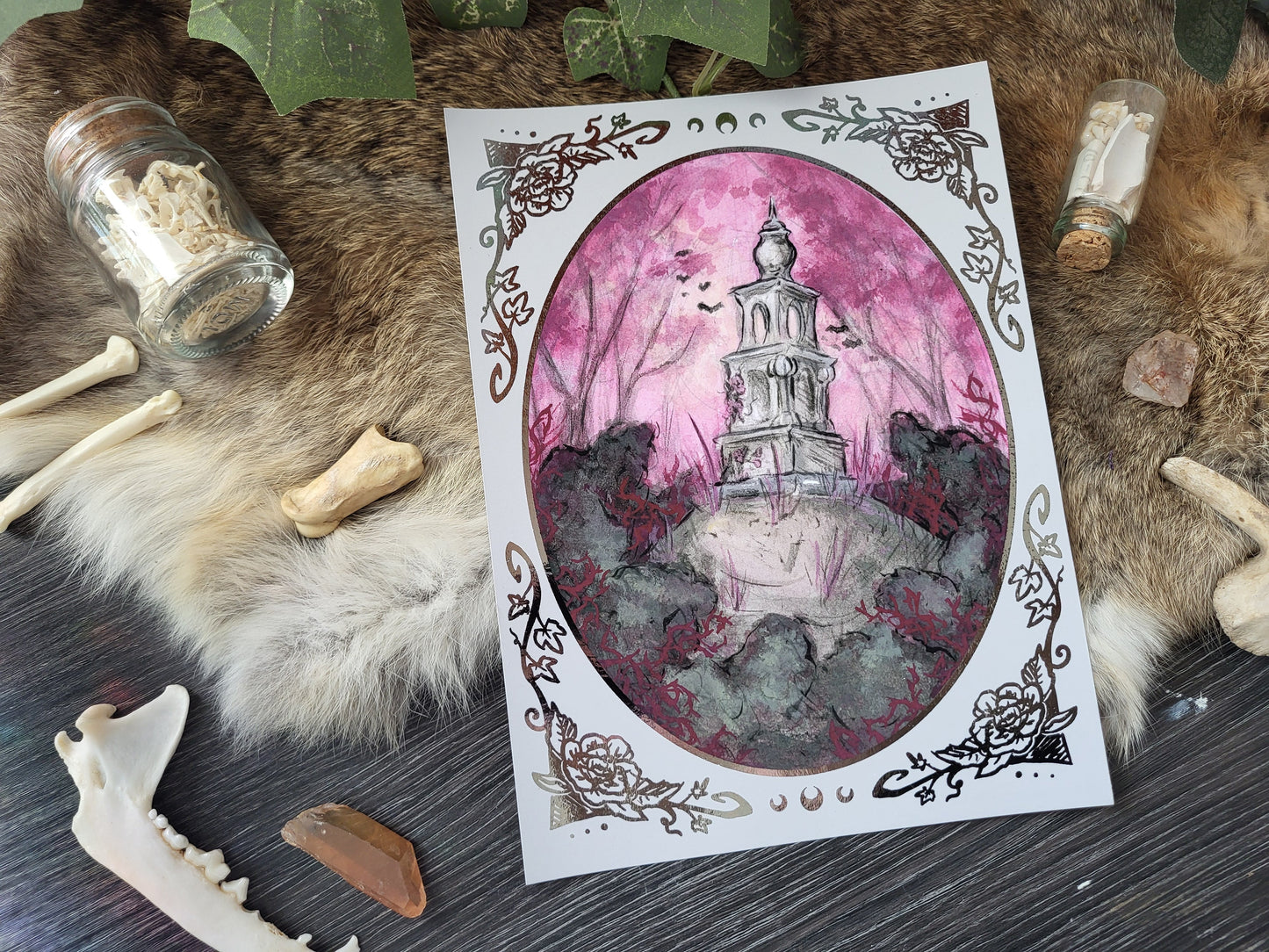 Pink Cemetery Study Hand Embellished Fine Art Print