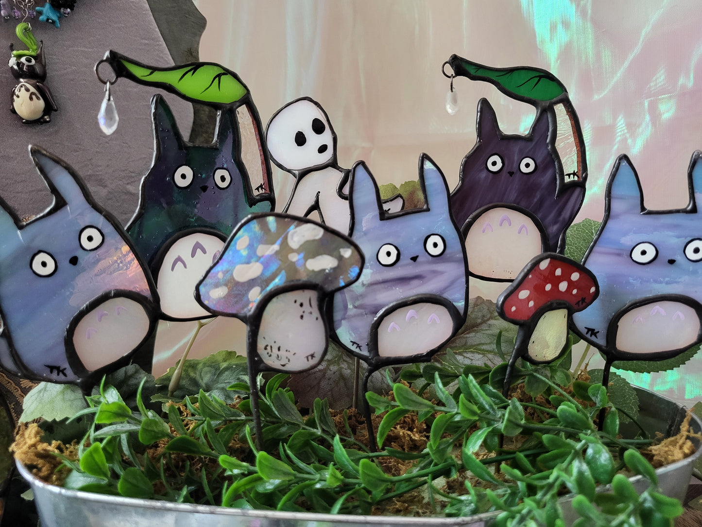 Totoro Stained Glass Plant Stake