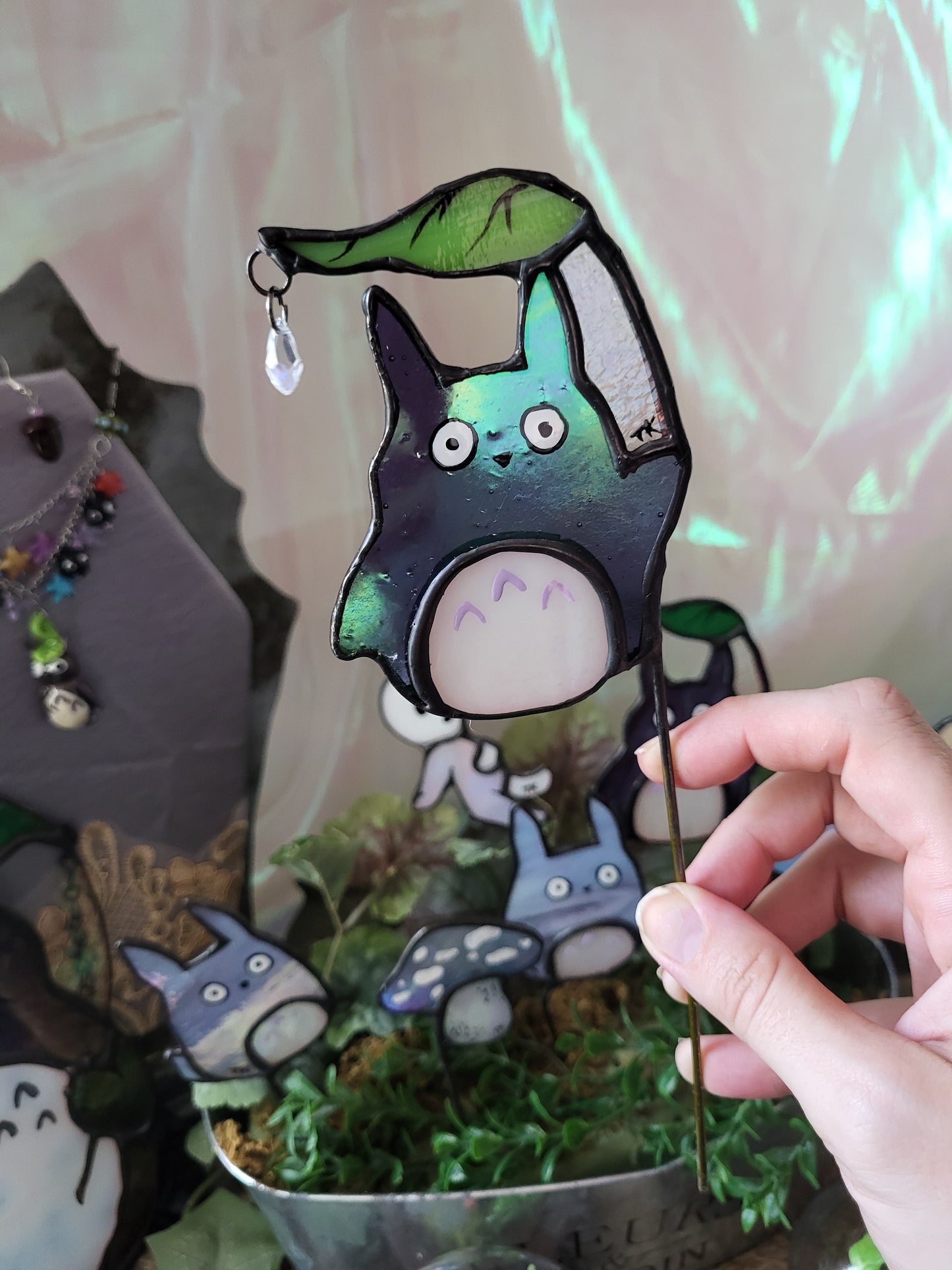 Totoro Stained Glass Plant Stake