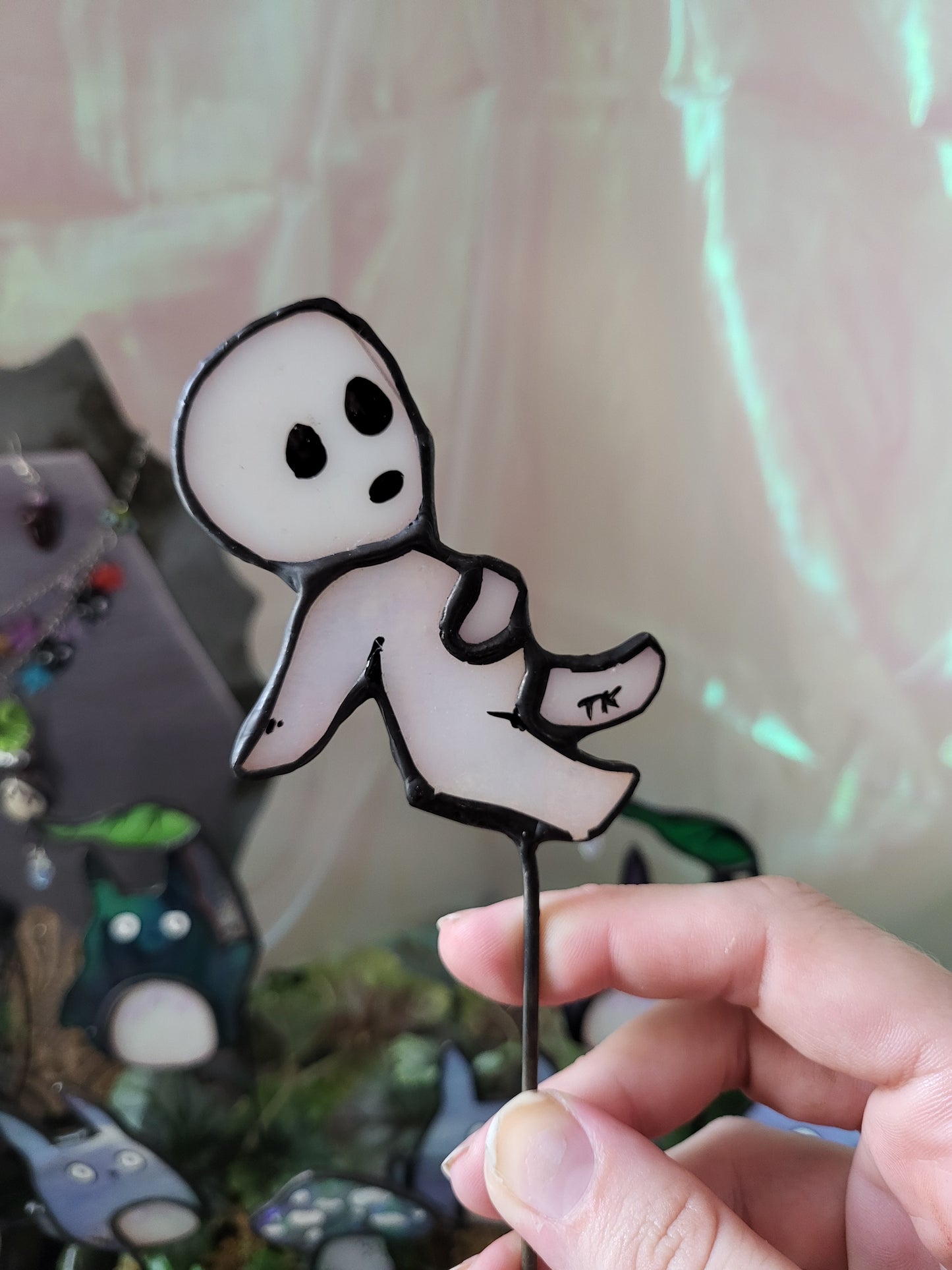Mushroom and Kodama Stained Glass Plant Stakes