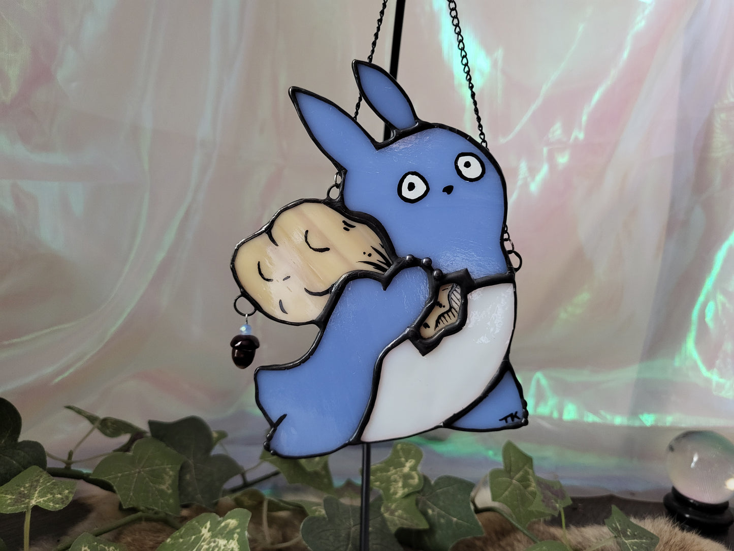 Acorn Stealing Totoro Stained Glass Suncatcher