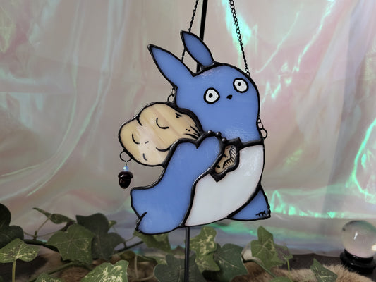 Acorn Stealing Totoro Stained Glass Suncatcher