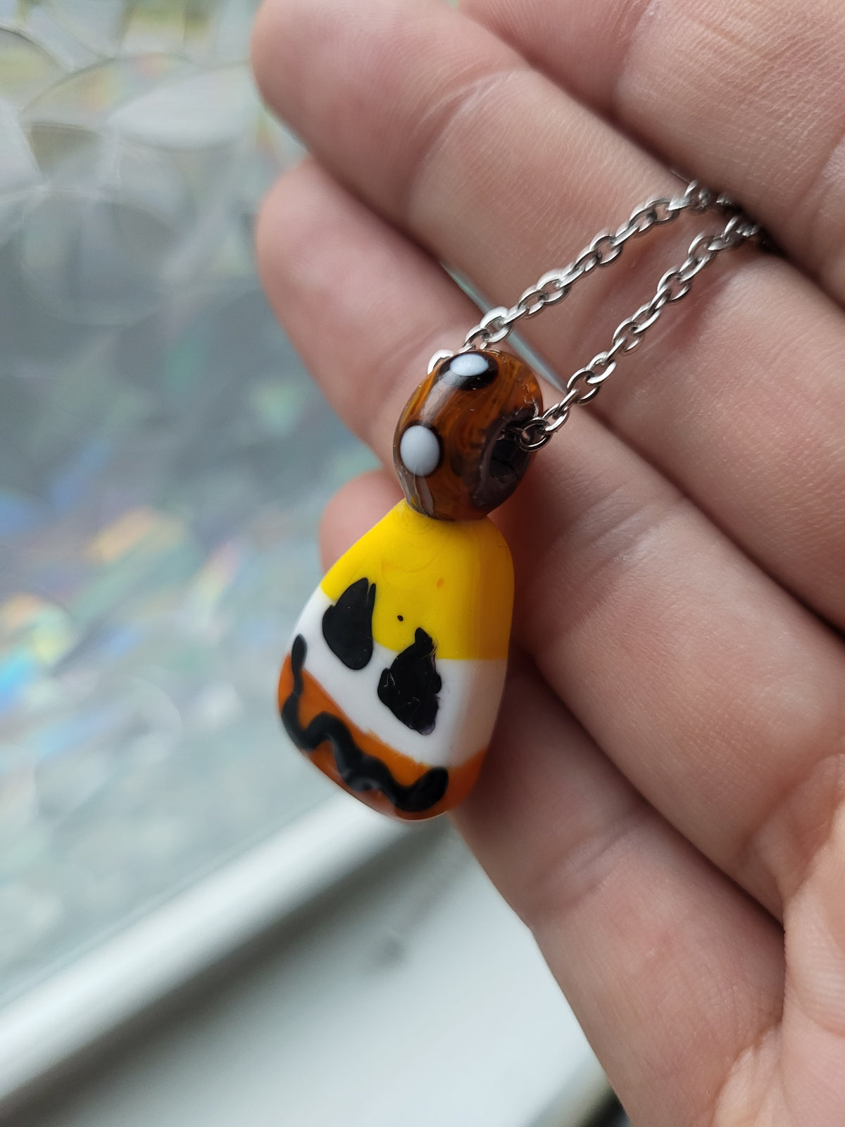 Glass Candy Corn Jack-O-Lantern Pendant Necklace
