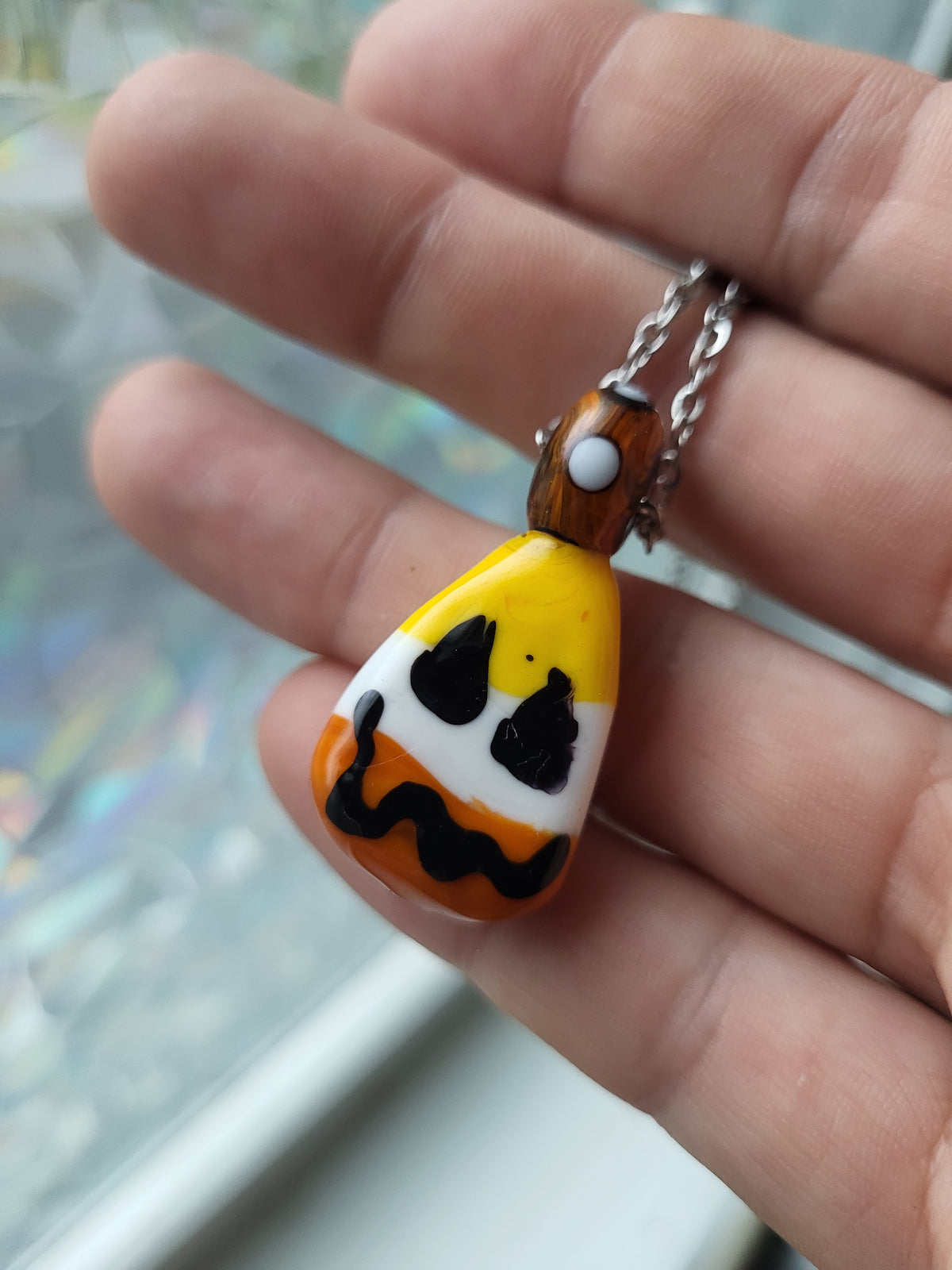 Glass Candy Corn Jack-O-Lantern Pendant Necklace