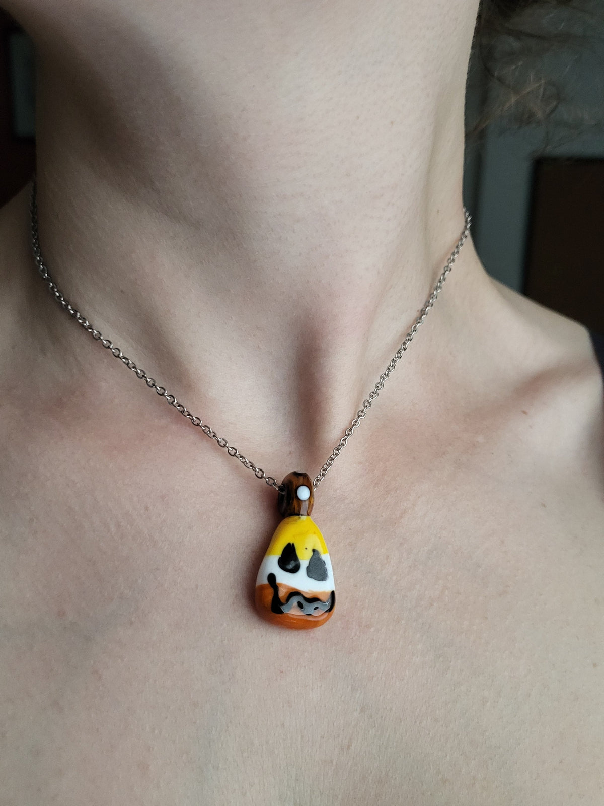 Glass Candy Corn Jack-O-Lantern Pendant Necklace