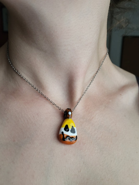 Glass Candy Corn Jack-O-Lantern Pendant Necklace