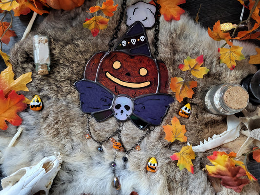 Party Pumpkin Stained Glass Sun Catcher