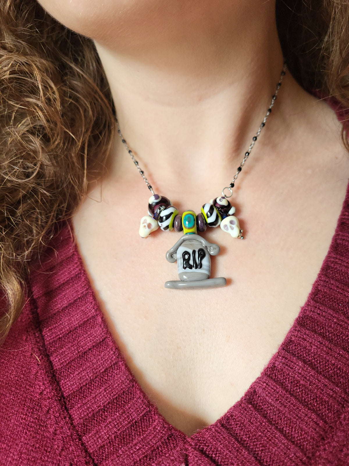 Glass Tombstone (Purple Themed) Pendant Necklace