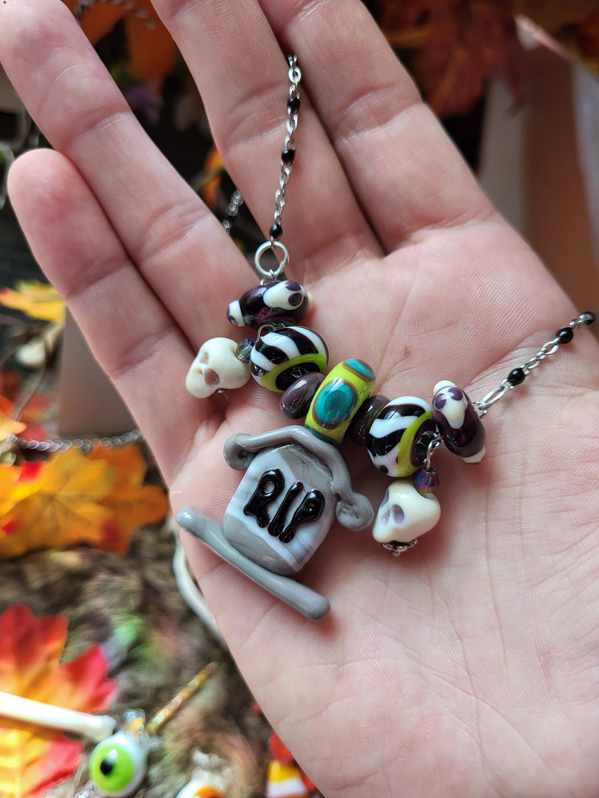 Glass Tombstone (Purple Themed) Pendant Necklace