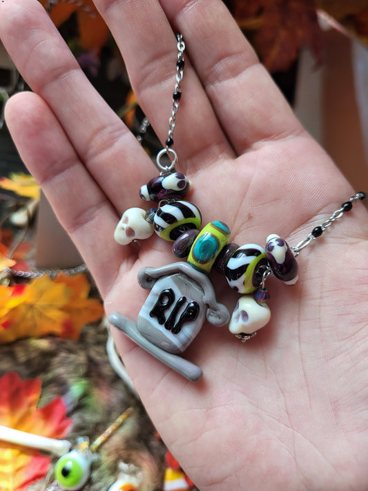 Glass Tombstone (Purple Themed) Pendant Necklace